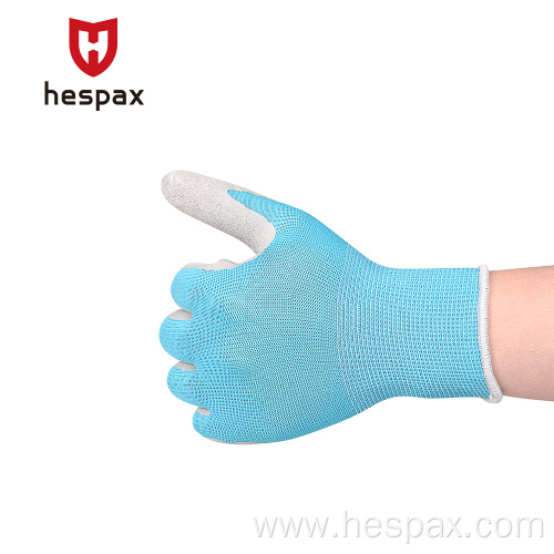 Hespax Breath Anti-slip Polyester Latex Foam Coated Glove